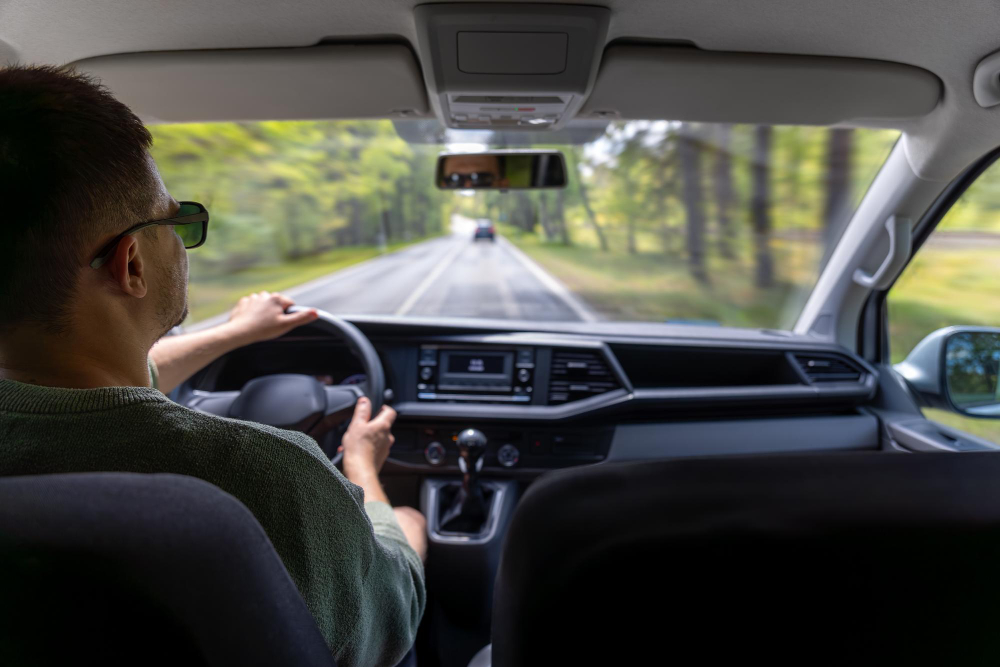 A person driving a car.